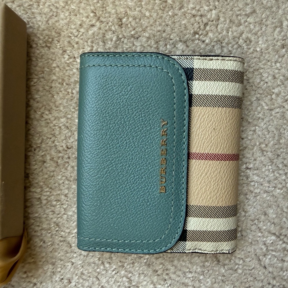 Burberry Teal and Plaid Compact Wallet with COA - Picture 2 of 8